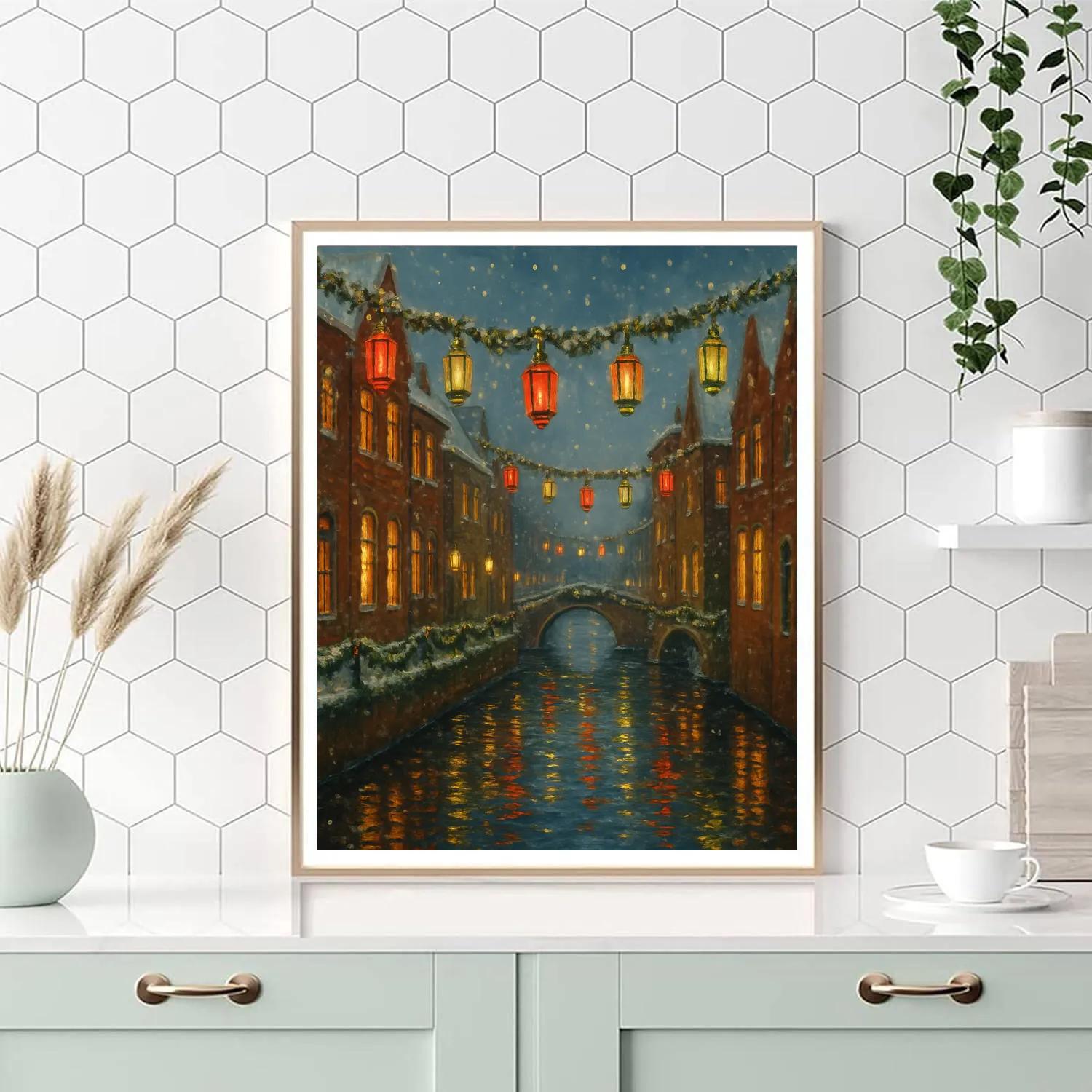 Christmas Lanterns Over Canal Bridges Number painting