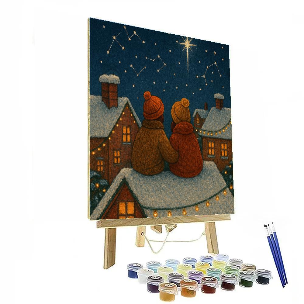 Christmas Eve Rooftop Star Watchers painting number kit