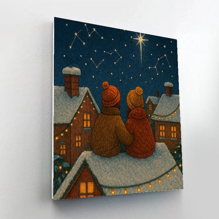 Christmas Eve Rooftop Star Watchers painting number kit