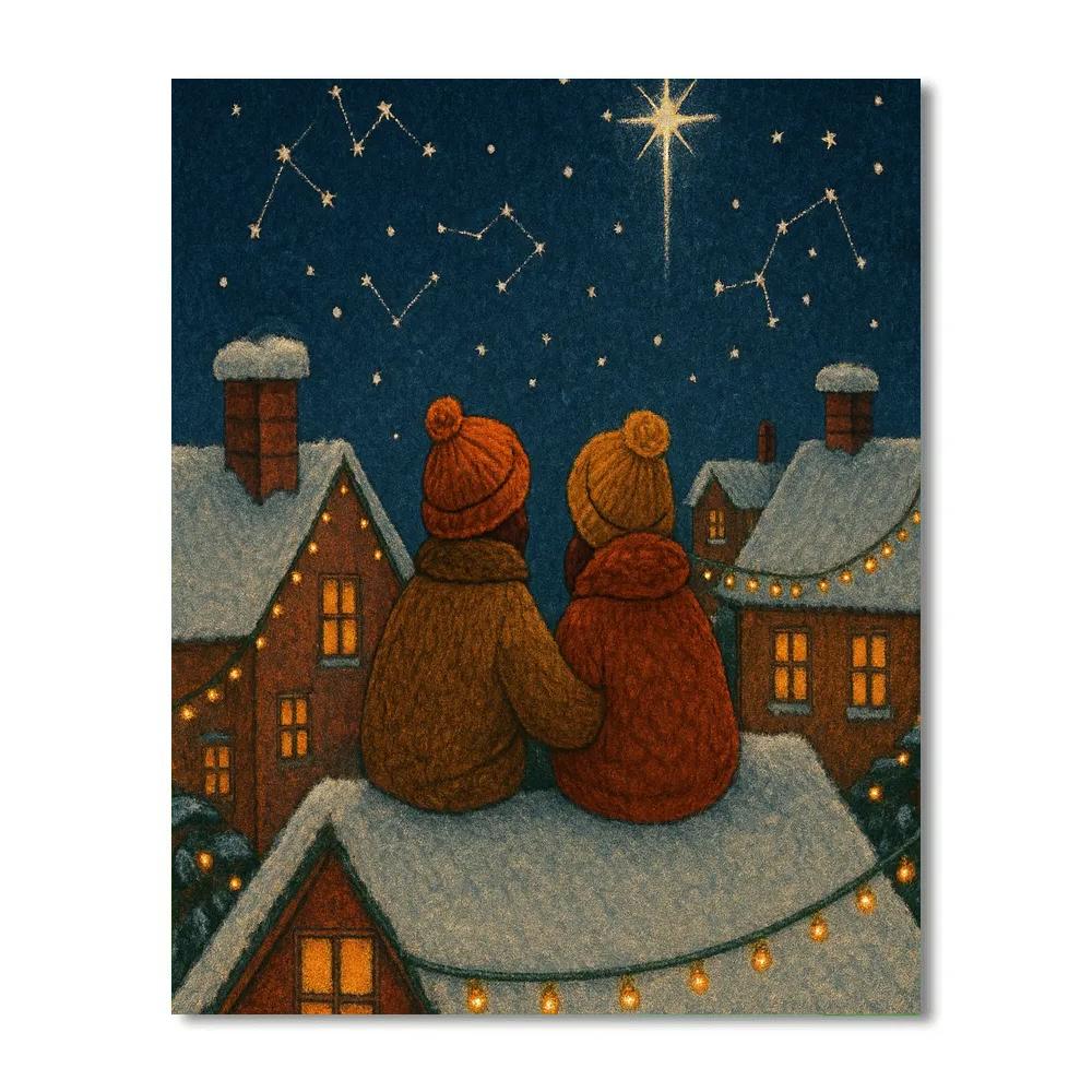Christmas Eve Rooftop Star Watchers painting number kit