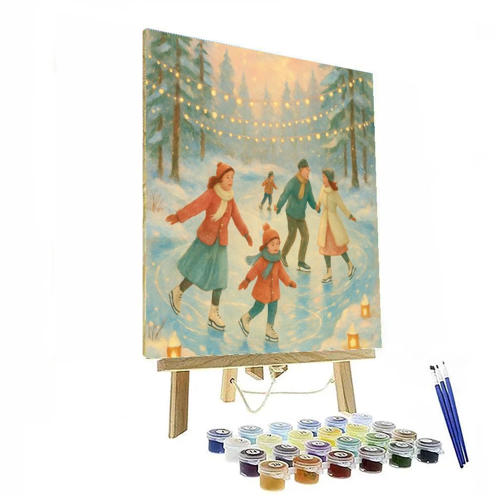 Holiday Ice Skaters Under Fairy Lights DIY paint by numbers