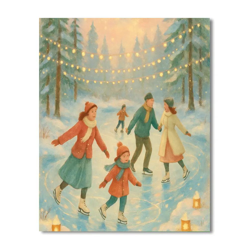 Holiday Ice Skaters Under Fairy Lights DIY paint by numbers