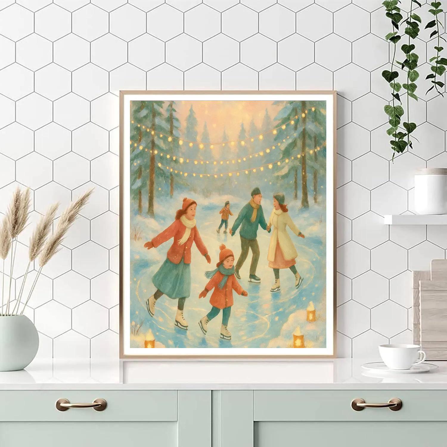 Holiday Ice Skaters Under Fairy Lights DIY paint by numbers