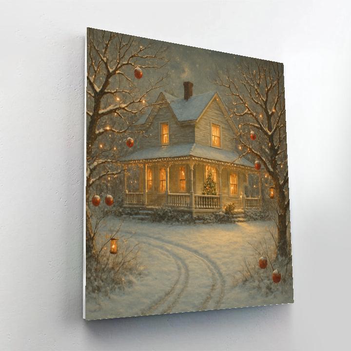 Snowy Farmhouse With Holiday Orchard Paint by numbers art