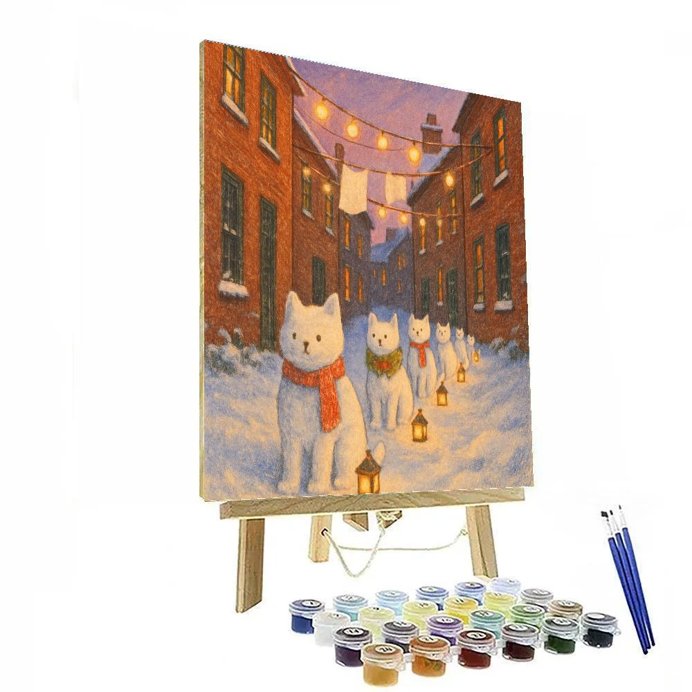 Snow Cat Parade In Winter Alley Numbered painting kits