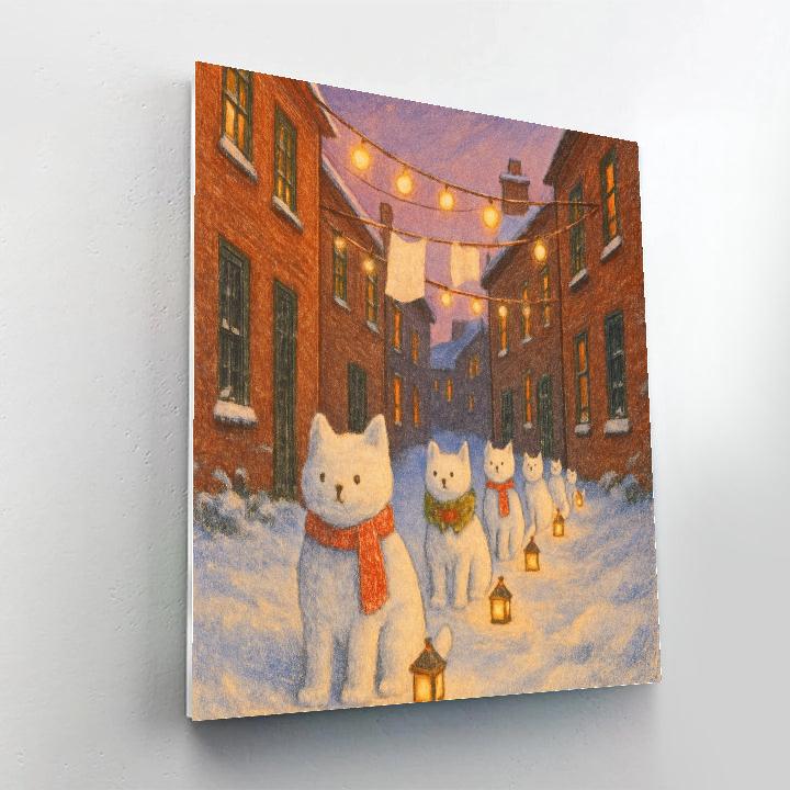 Snow Cat Parade In Winter Alley Numbered painting kits