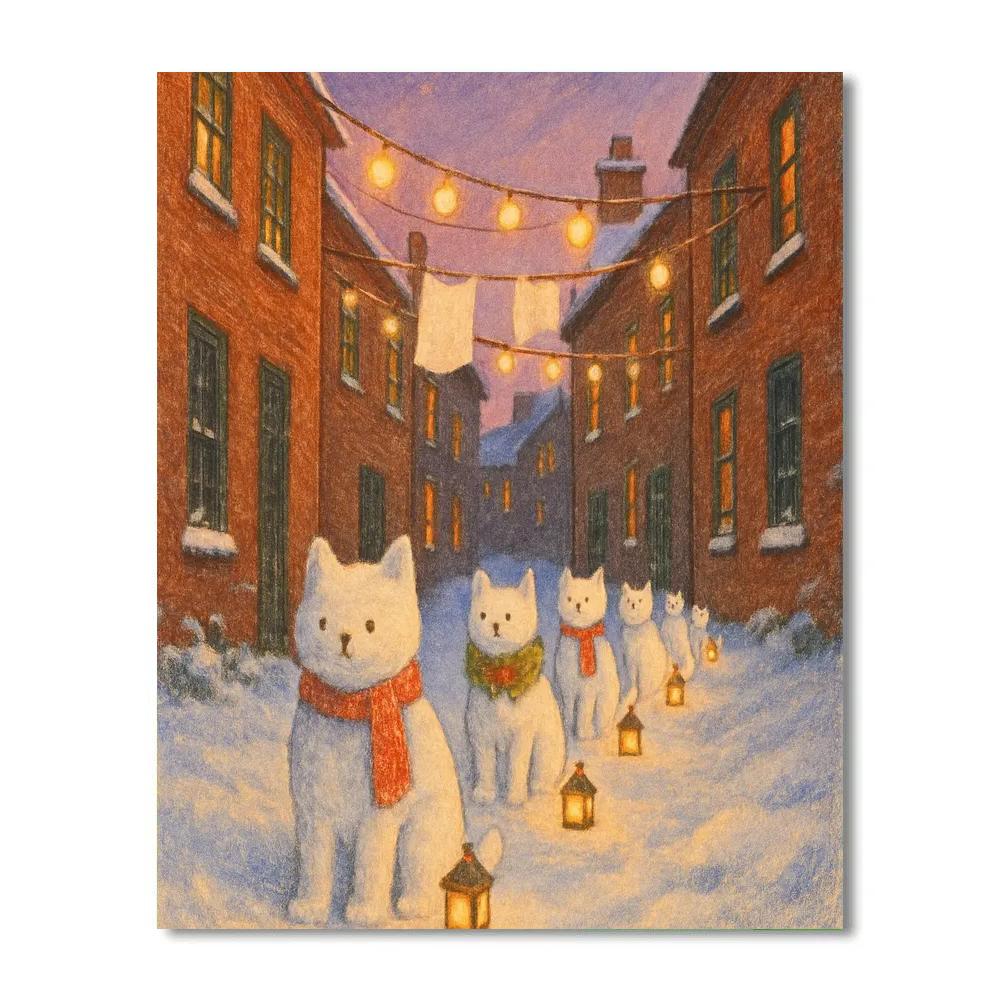 Snow Cat Parade In Winter Alley Numbered painting kits