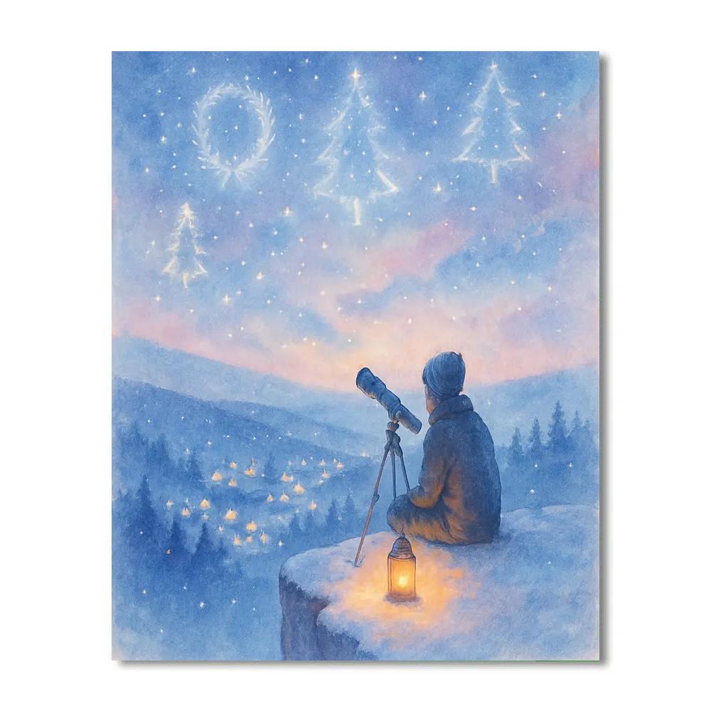 Christmas Stargazer On Snowy Cliff painting number kit