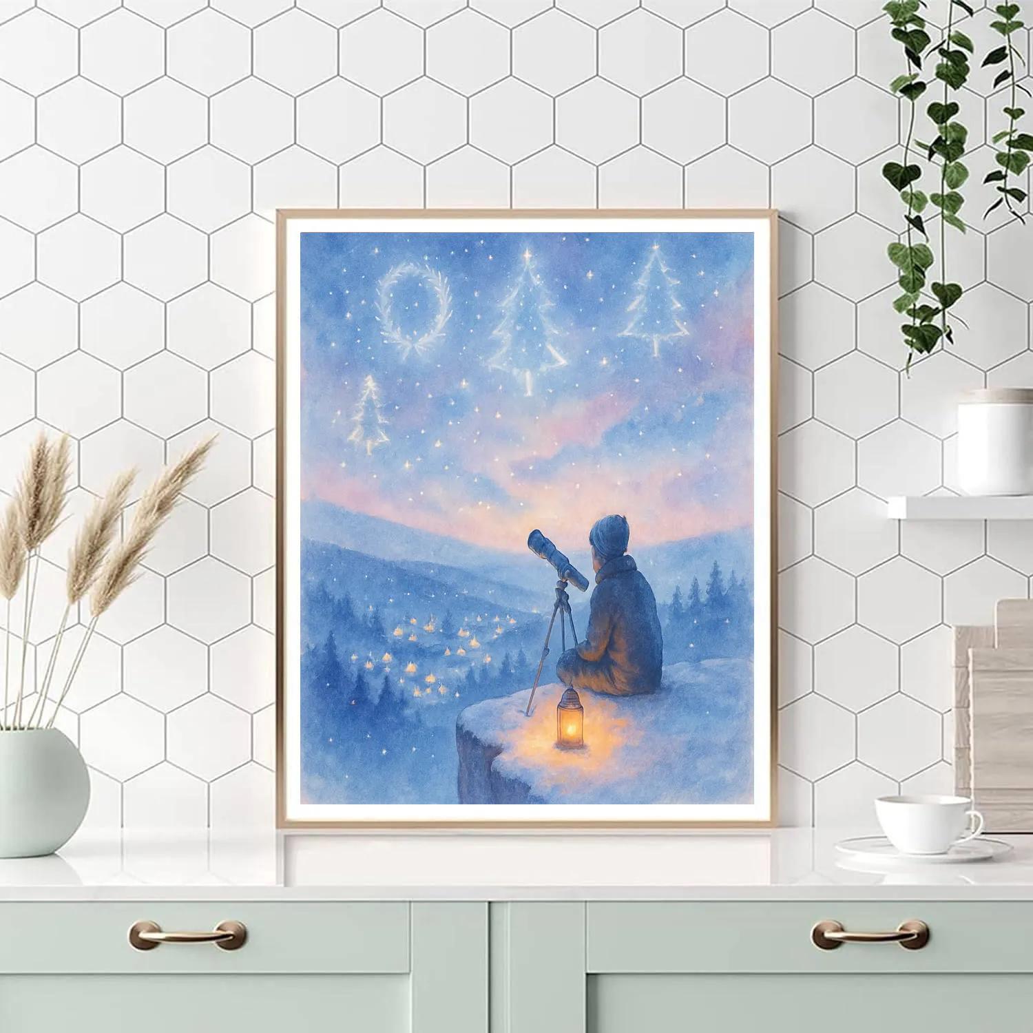 Christmas Stargazer On Snowy Cliff painting number kit