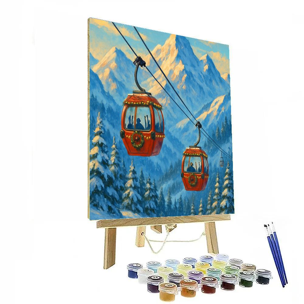 Holiday Gondola Ride In Snowy Mountains painting number kit
