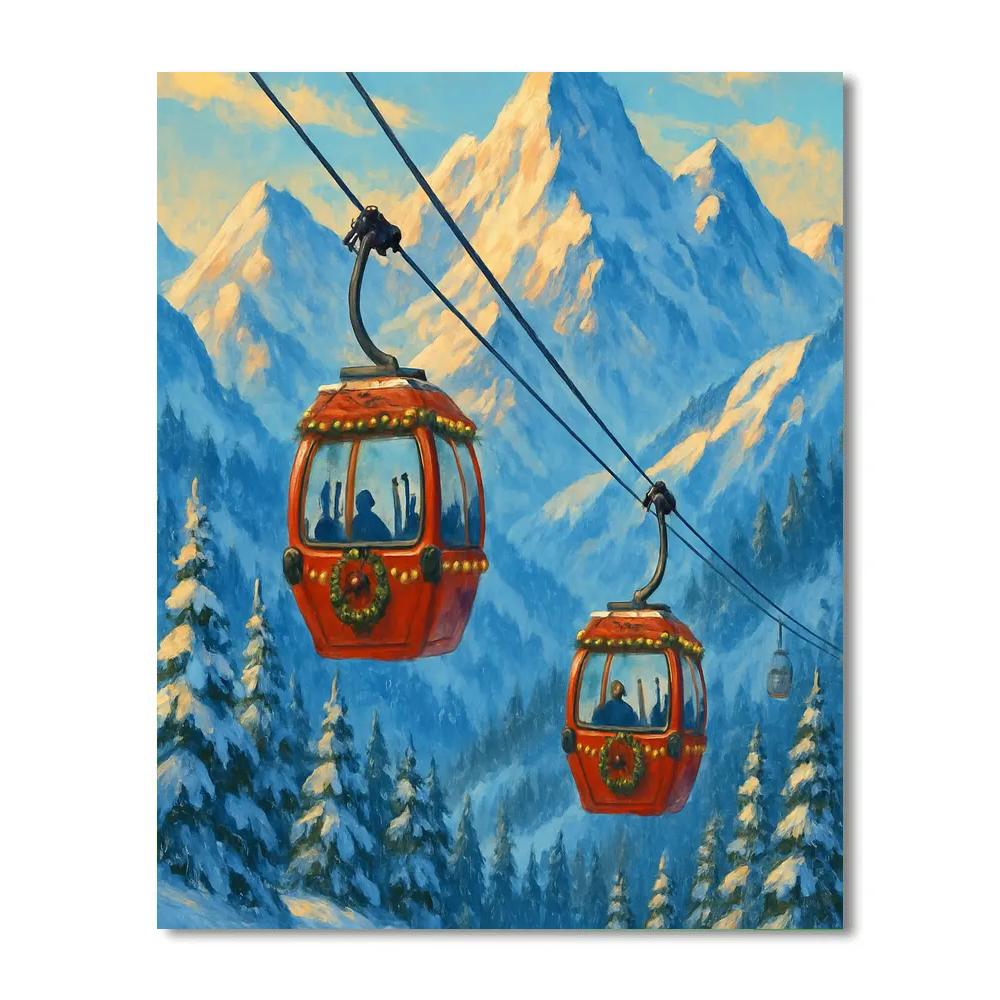 Holiday Gondola Ride In Snowy Mountains painting number kit