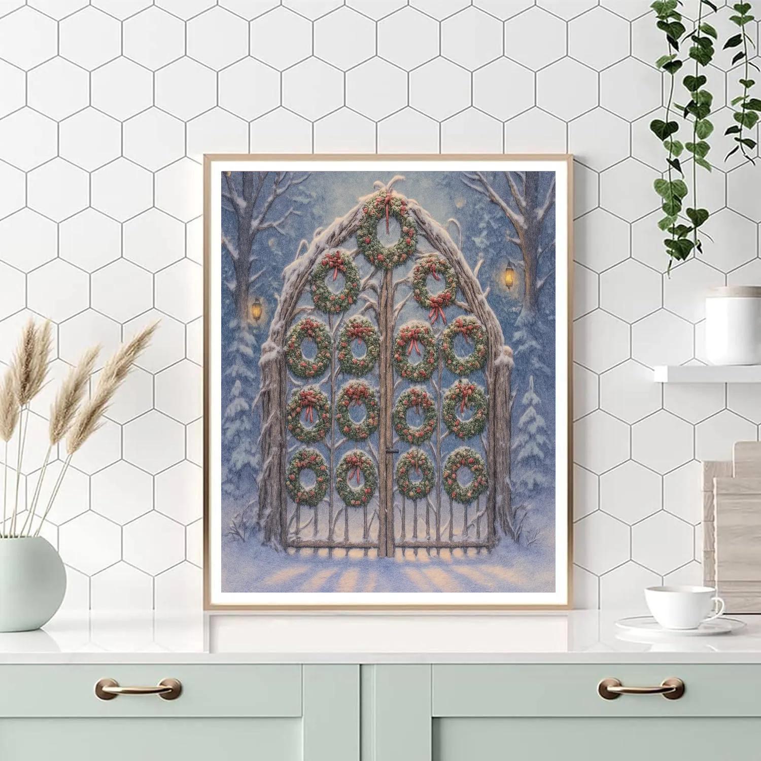 Christmas Forest Gate Of Wreaths Painting by numbers kit