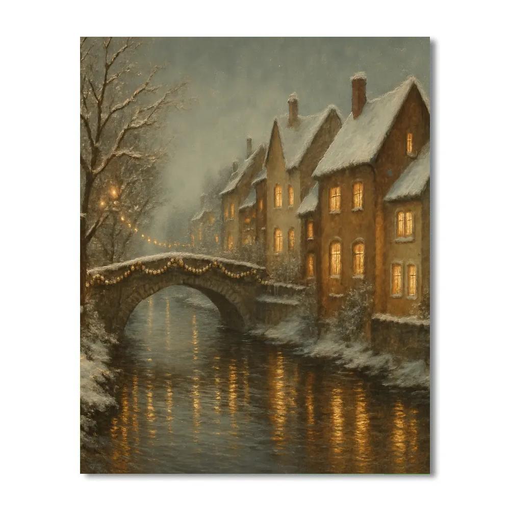 Christmas River Reflections In Old Town paint by numbers