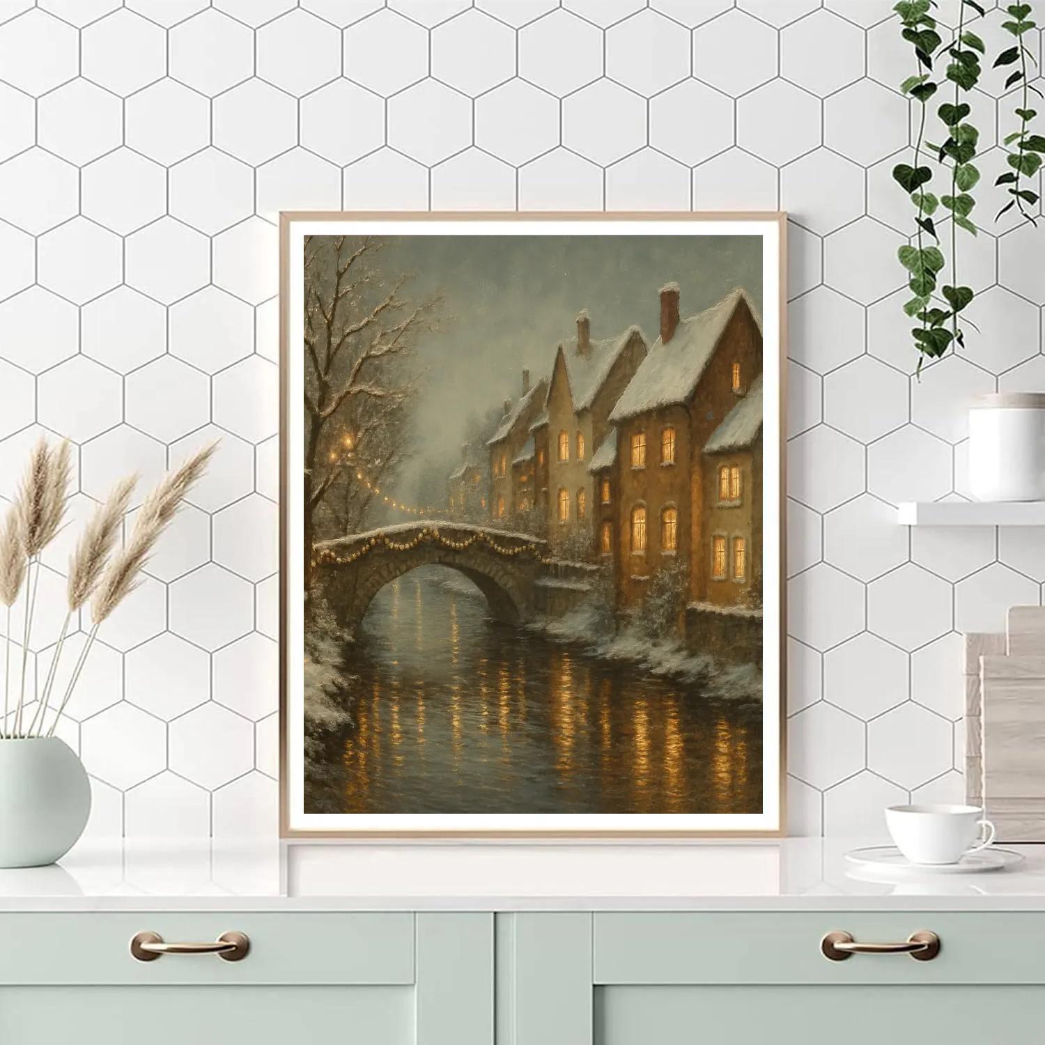 Christmas River Reflections In Old Town paint by numbers