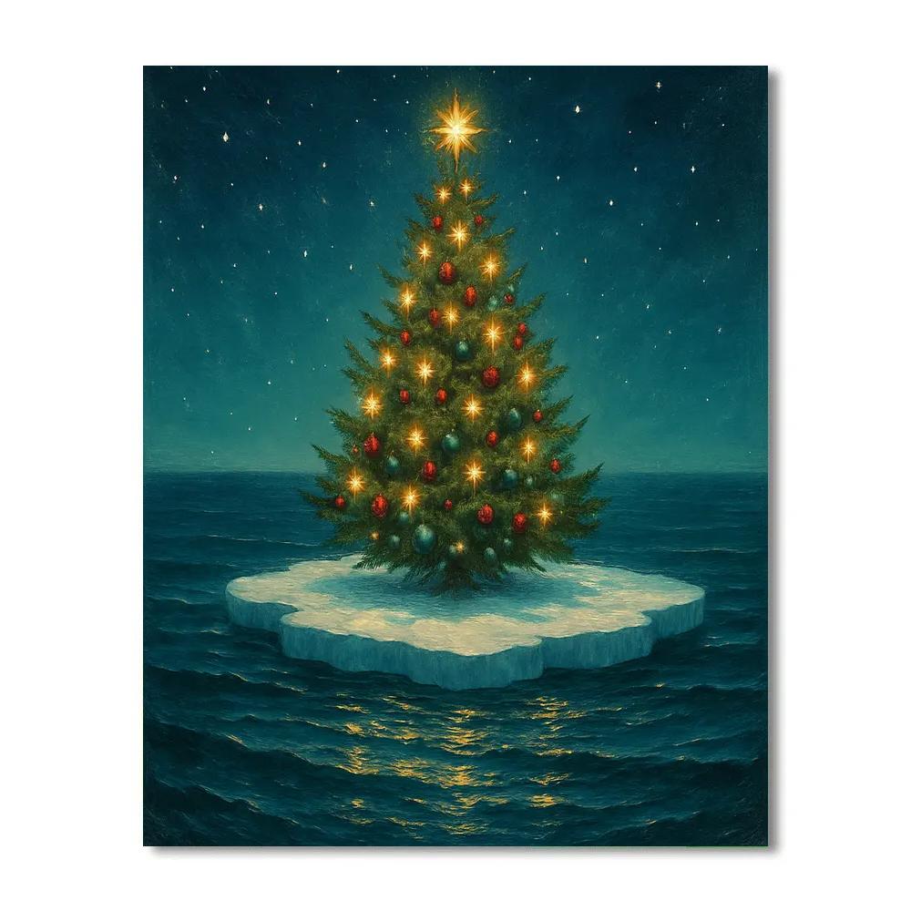 Christmas Tree On Floating Ice Island Number painting