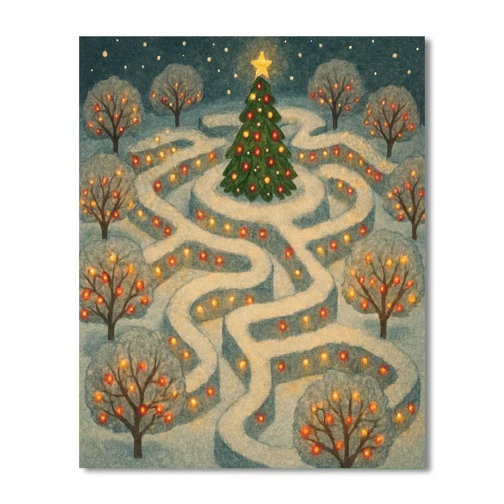Christmas Lights In The Winter Orchard Maze paint by numbers