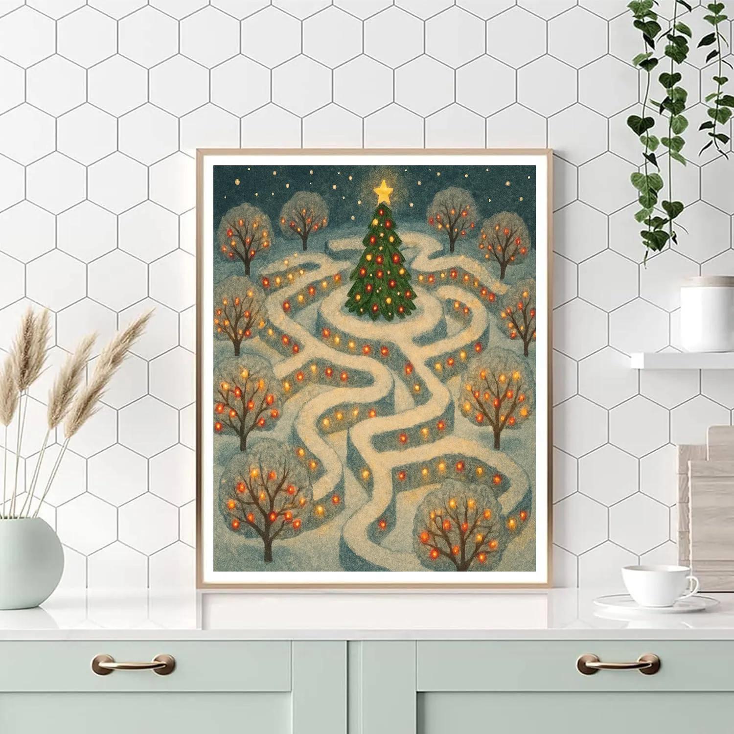 Christmas Lights In The Winter Orchard Maze paint by numbers