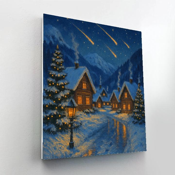 Christmas Meteors Over Snowy Village paint by color
