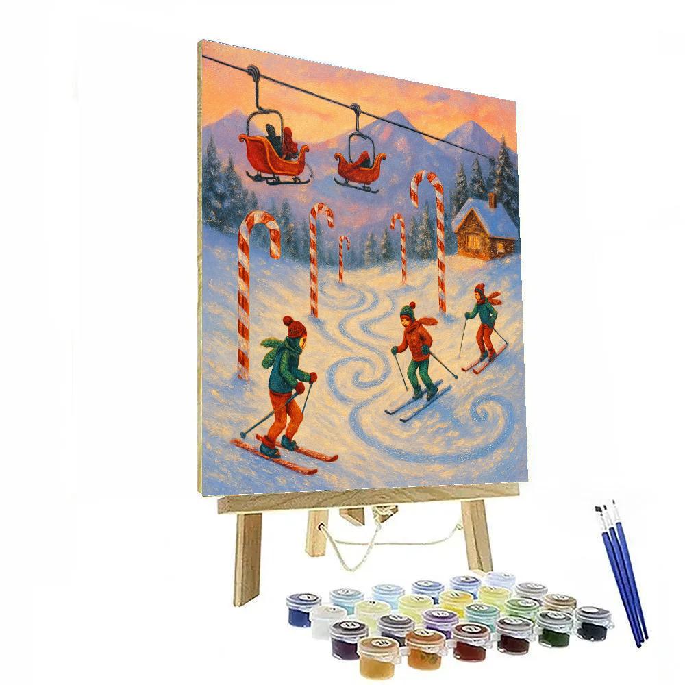 Candy Cane Ski Slope At Sunset Paint by numbers art