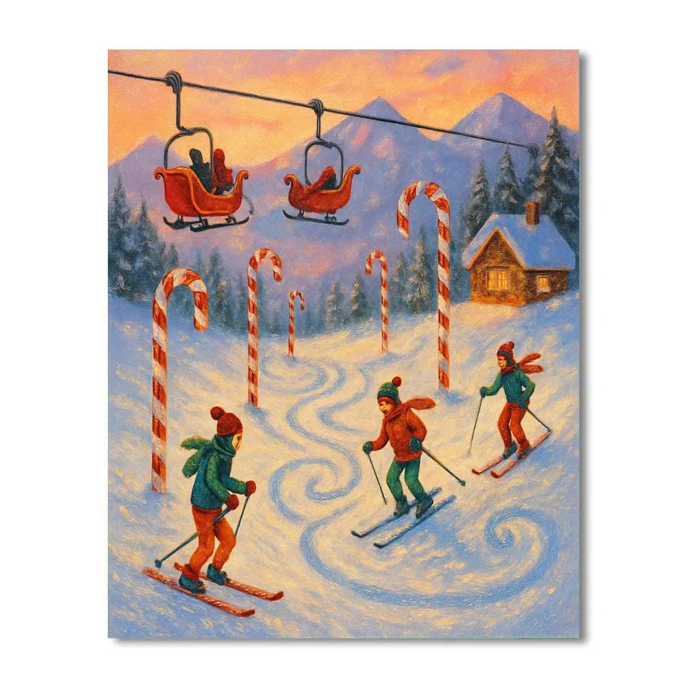Candy Cane Ski Slope At Sunset Paint by numbers art