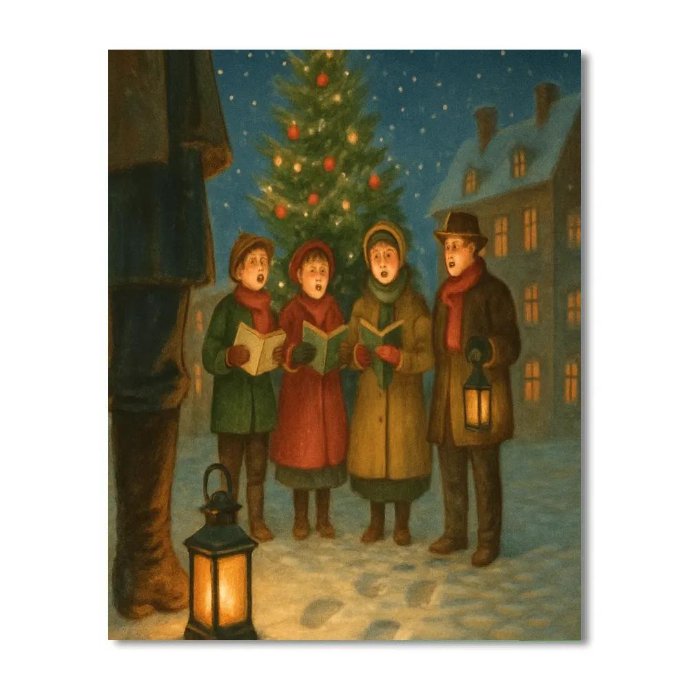 Midnight Carolers In Lantern Square painting number kit