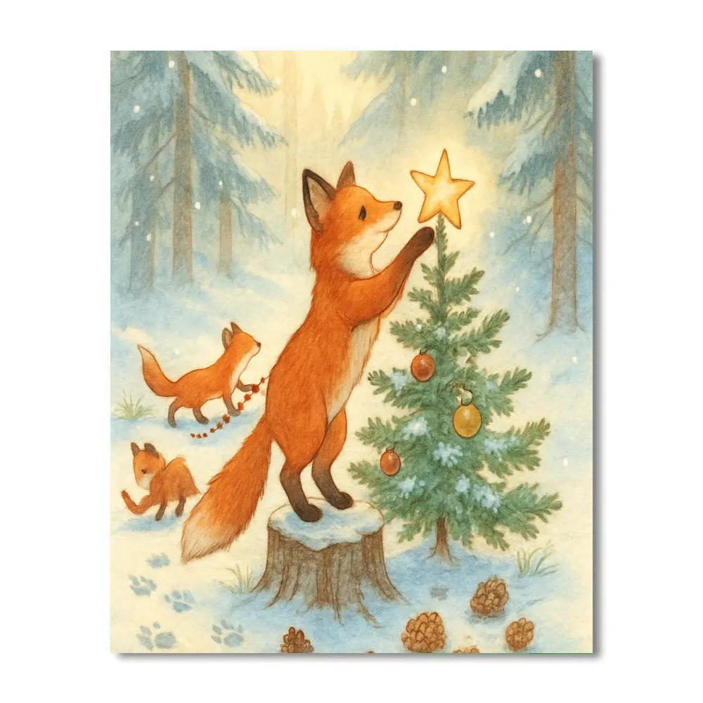 Winter Foxes Decorating The Forest paint by numbers