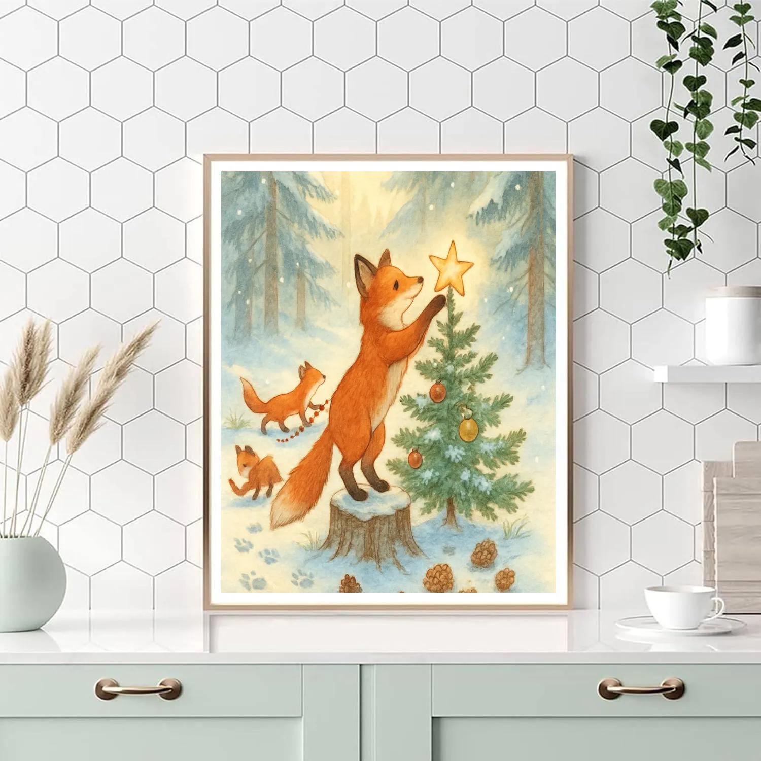 Winter Foxes Decorating The Forest paint by numbers