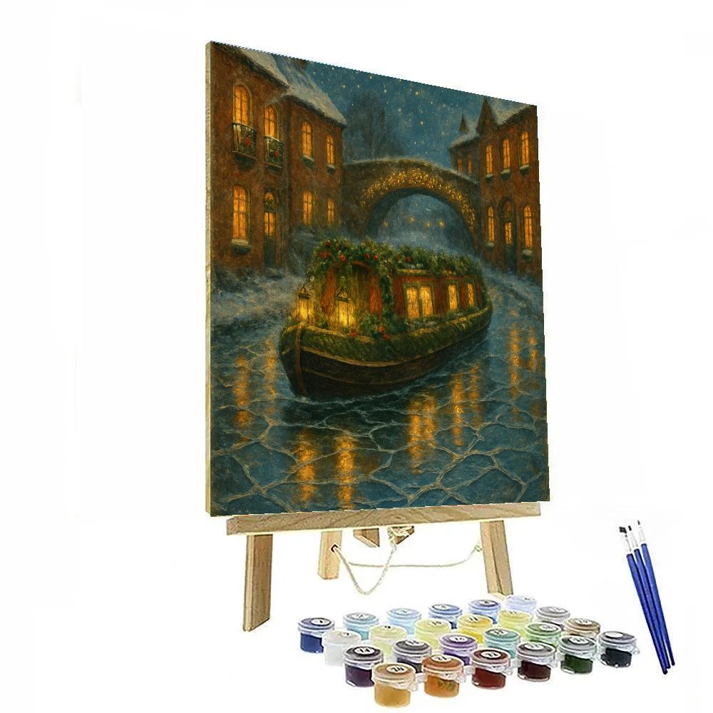 Starlit Christmas Canal Boat paint by number