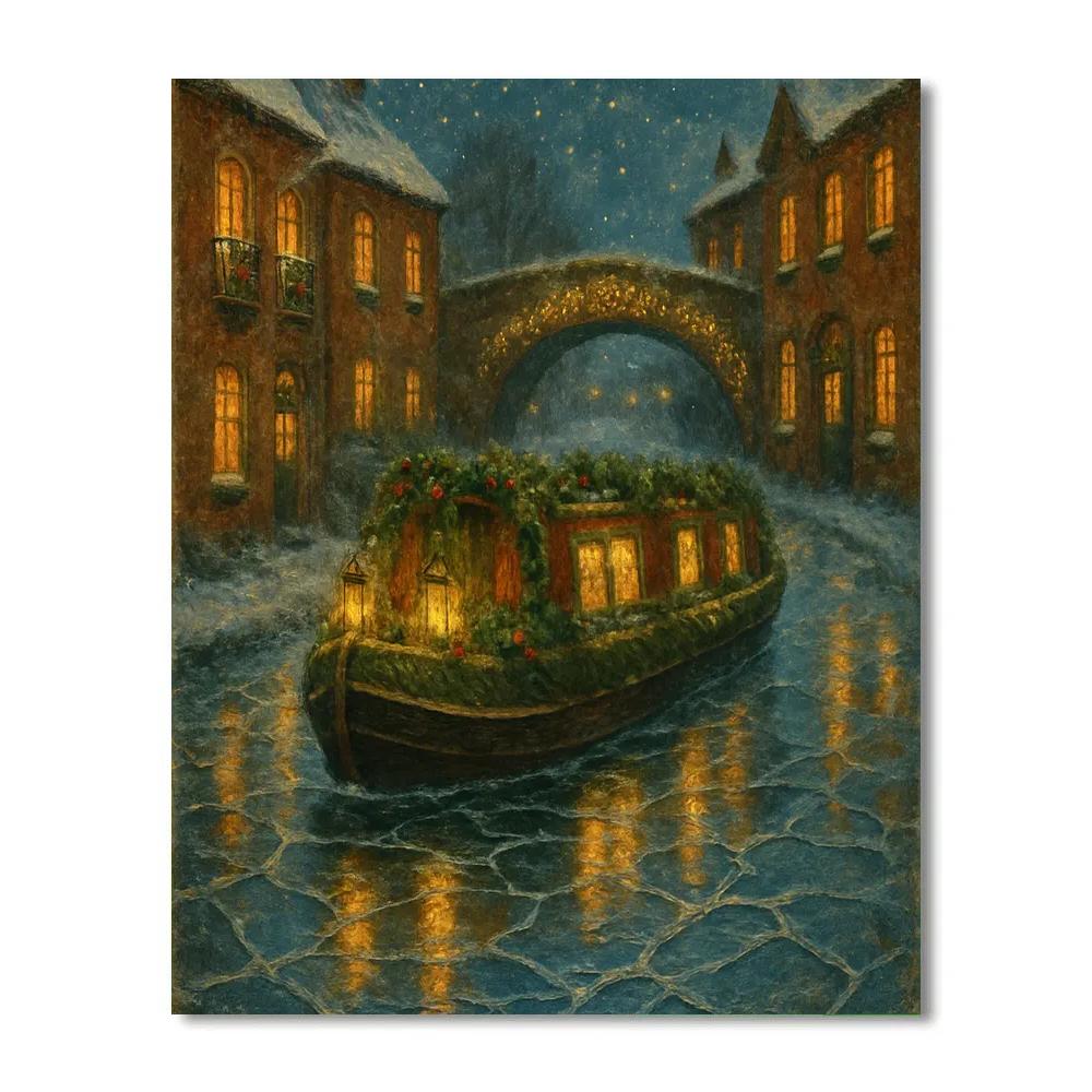 Starlit Christmas Canal Boat paint by number