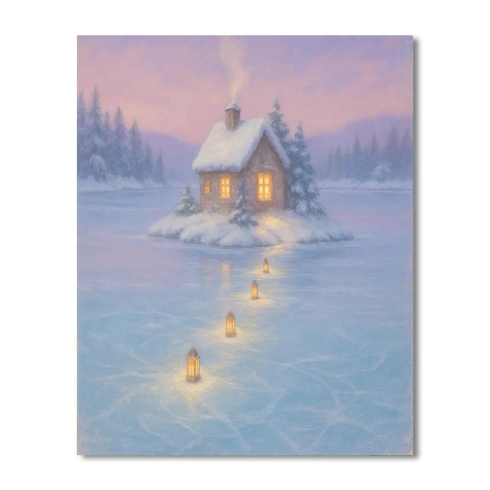 Christmas Cottage On Snowy Island Painting by numbers kit