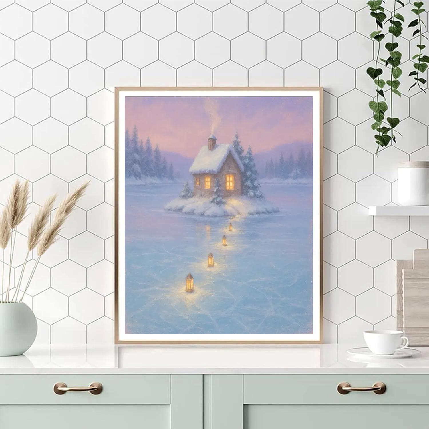 Christmas Cottage On Snowy Island Painting by numbers kit