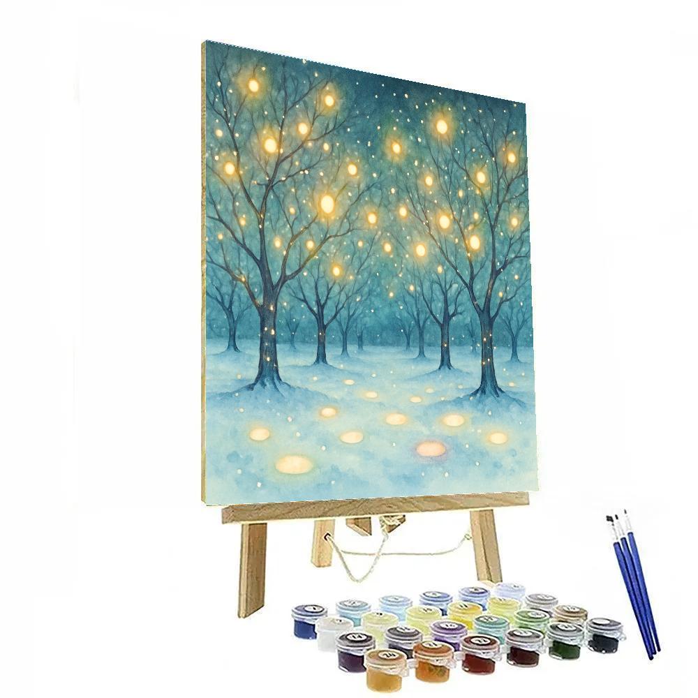 Christmas Fireflies In The Snowy Orchard Number painting