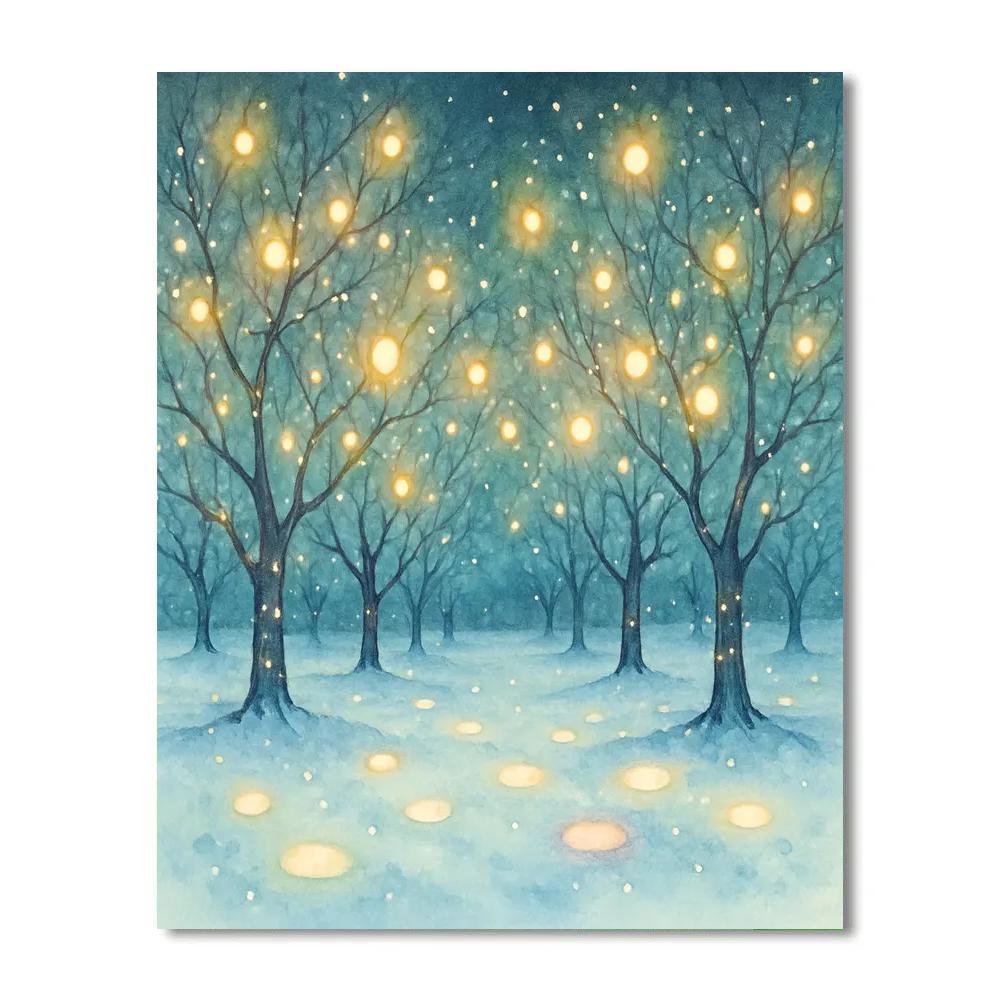 Christmas Fireflies In The Snowy Orchard Number painting