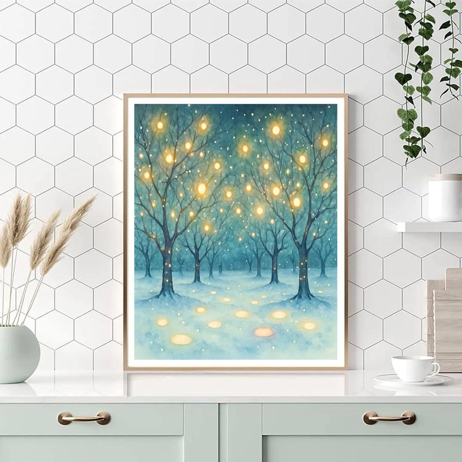 Christmas Fireflies In The Snowy Orchard Number painting