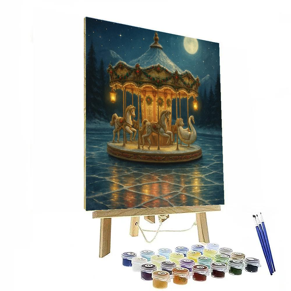 Moonlit Christmas Carousel On The Lake Painting by numbers kit