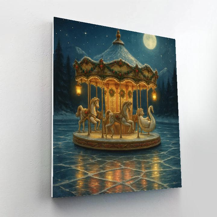 Moonlit Christmas Carousel On The Lake Painting by numbers kit