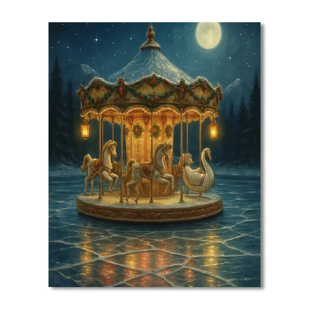 Moonlit Christmas Carousel On The Lake Painting by numbers kit