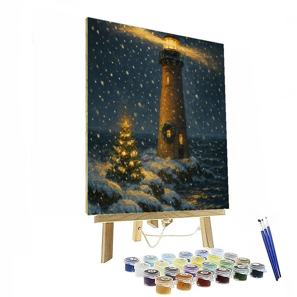 Christmas Lighthouse In Snowstorm Glow Numbered painting kits