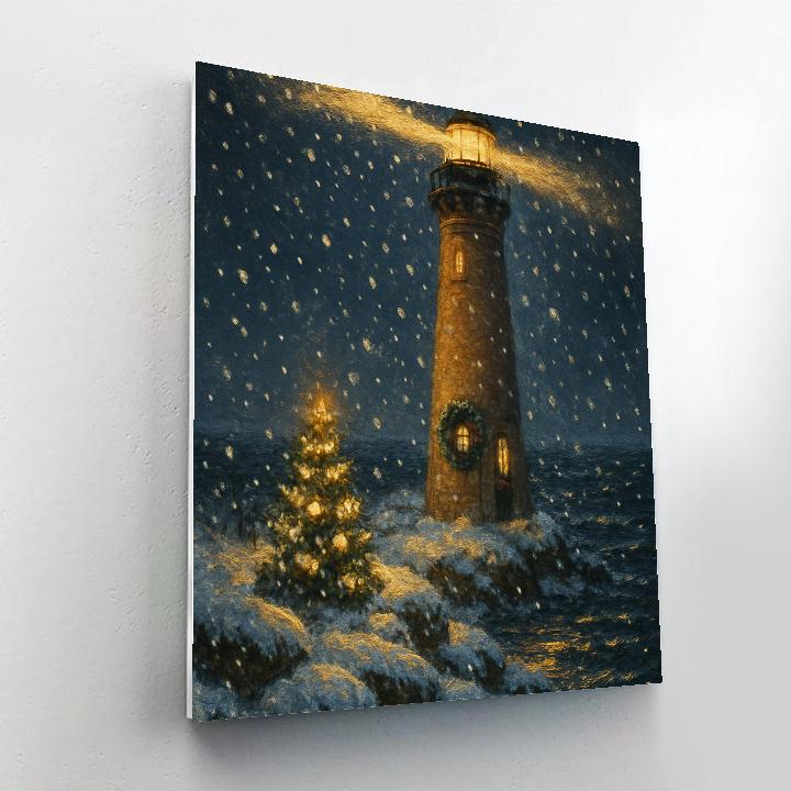 Christmas Lighthouse In Snowstorm Glow Numbered painting kits