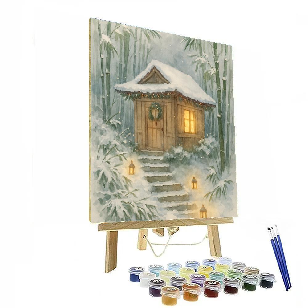 Christmas Tea House In Snowy Bamboo Grove Painting by numbers kit