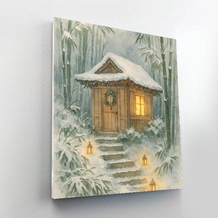 Christmas Tea House In Snowy Bamboo Grove Painting by numbers kit