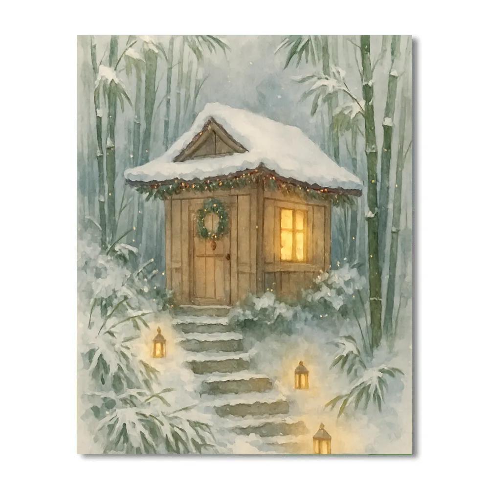 Christmas Tea House In Snowy Bamboo Grove Painting by numbers kit