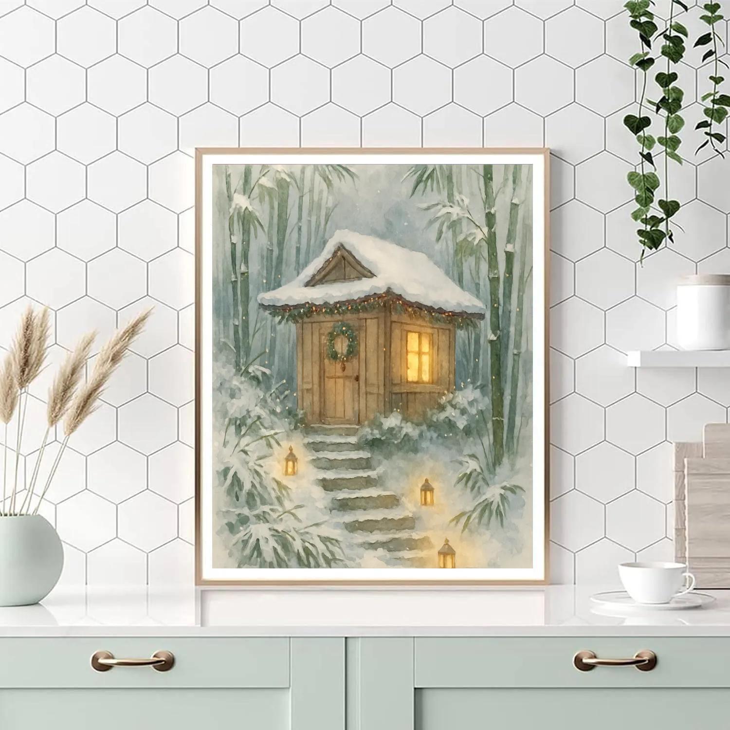 Christmas Tea House In Snowy Bamboo Grove Painting by numbers kit