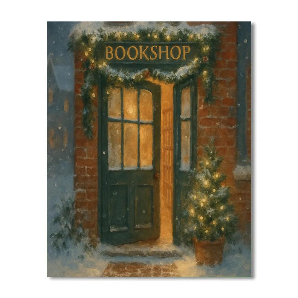Christmas Night At The Bookshop Door paint by numbers