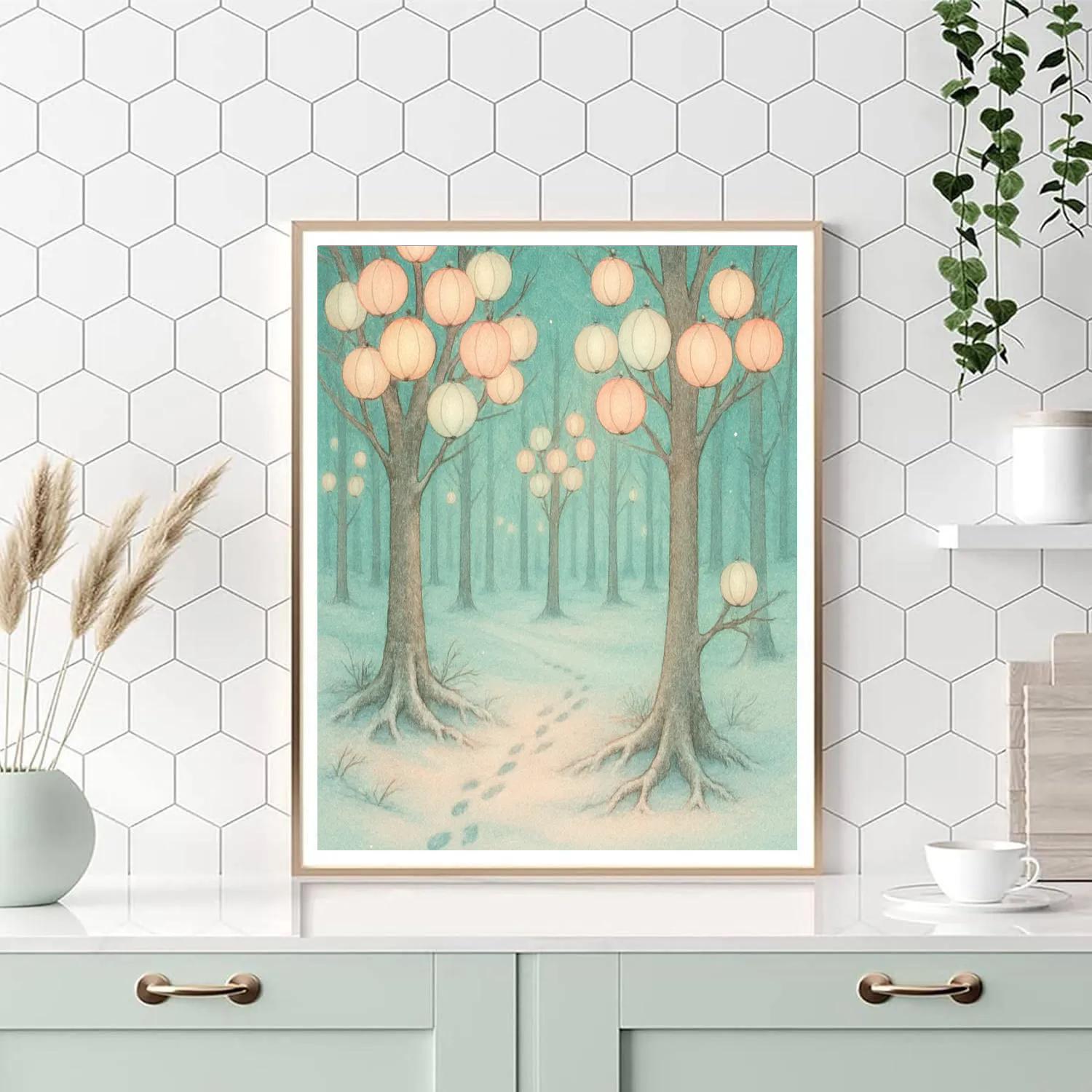 Christmas Forest Of Paper Lantern Trees DIY paint by numbers