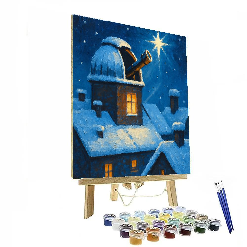 Christmas Star Over Rooftop Observatory Number painting