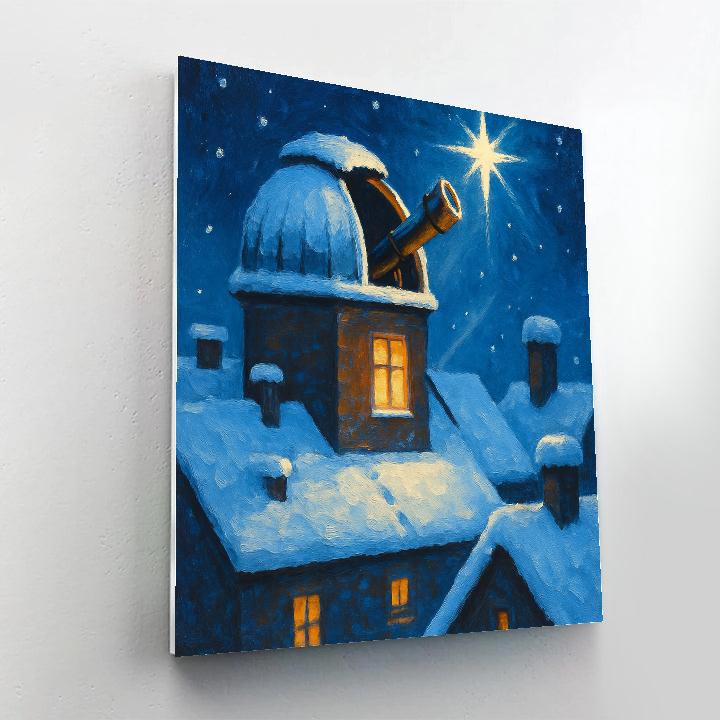 Christmas Star Over Rooftop Observatory Number painting