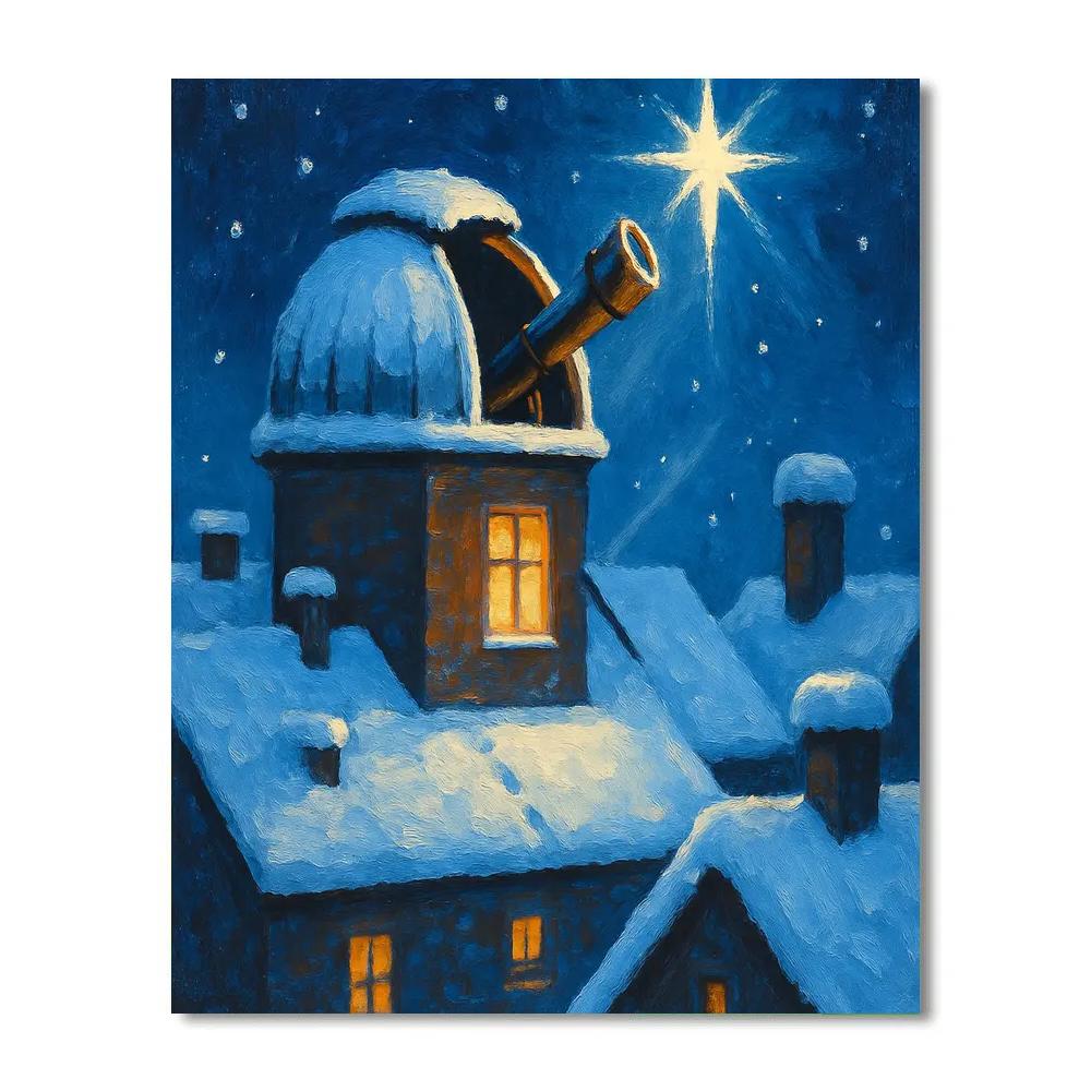 Christmas Star Over Rooftop Observatory Number painting