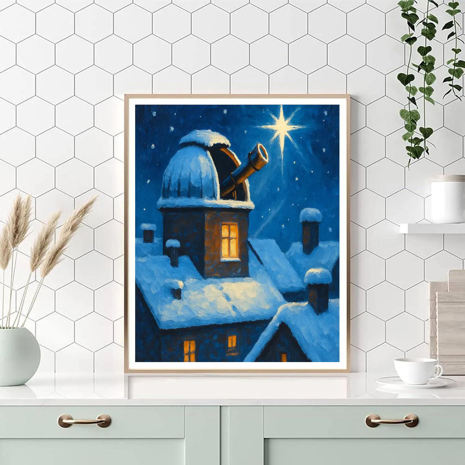 Christmas Star Over Rooftop Observatory Number painting