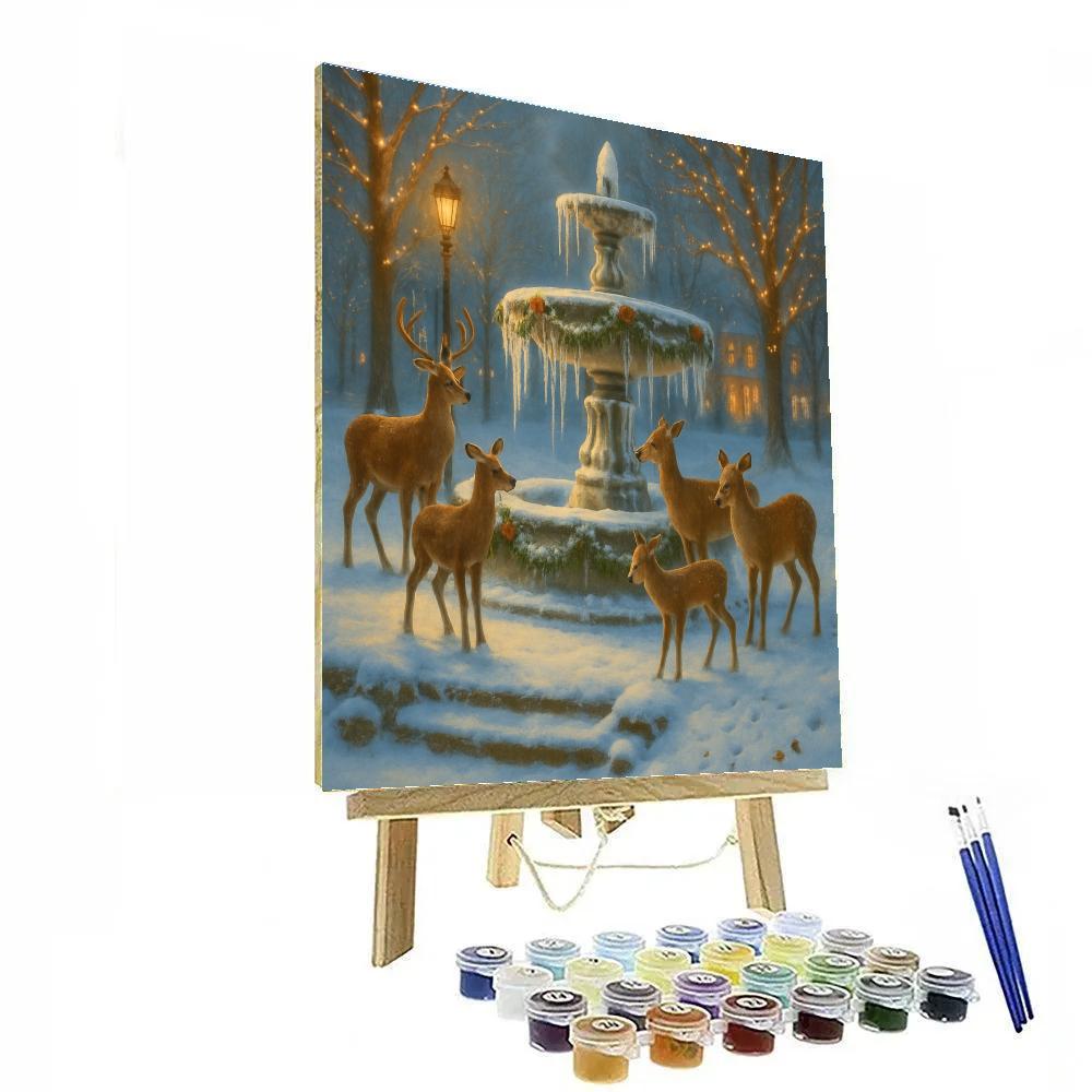 Christmas Deer At The Frozen Fountain paint by numbers